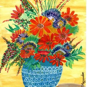 BLUE DESIGN POT WITH FLOWERS