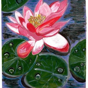 WATER LILY ON DEW LEAVES
