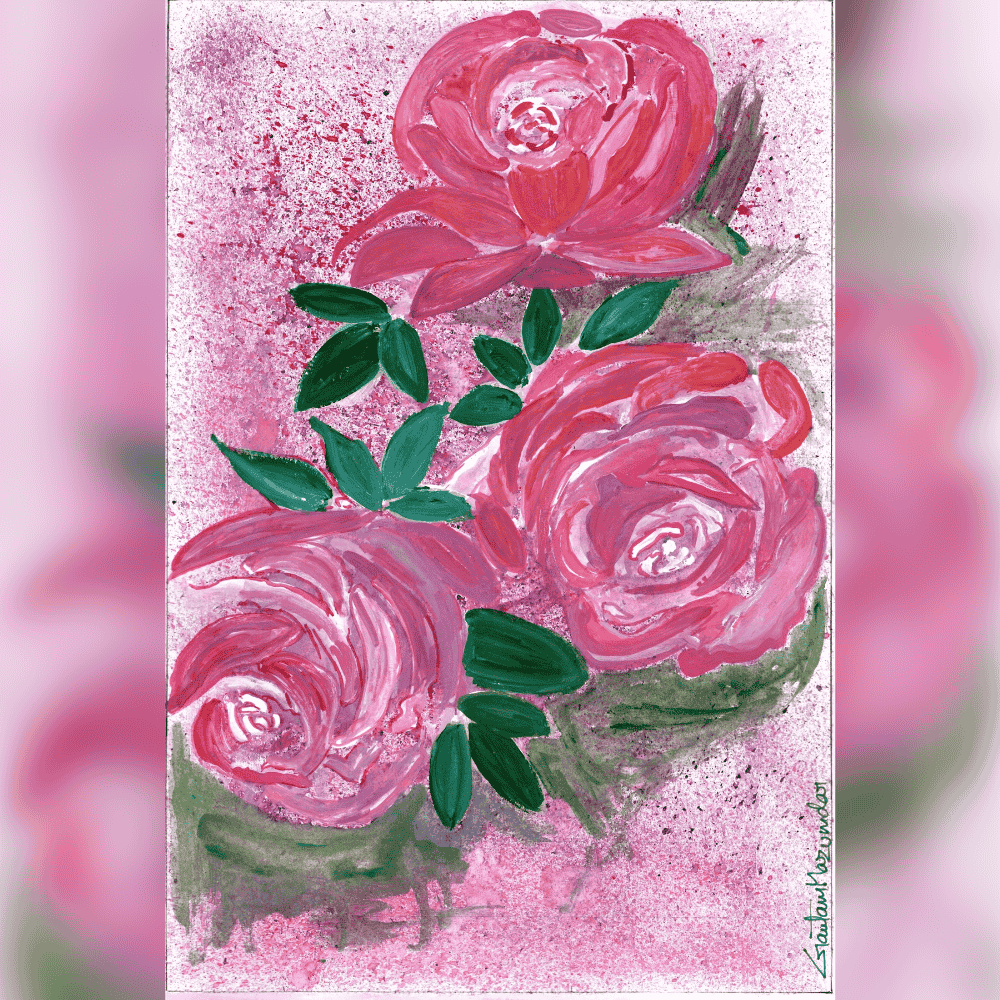Roses on a Pink Sprinkled Background