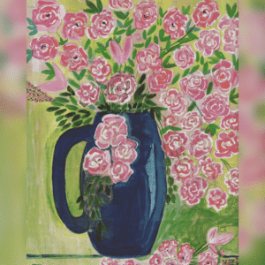 Roses in a Blue Jar painting