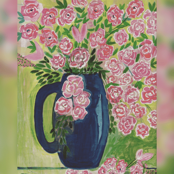 Roses in a Blue Jar painting