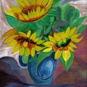 Sunflower & Blue Jar