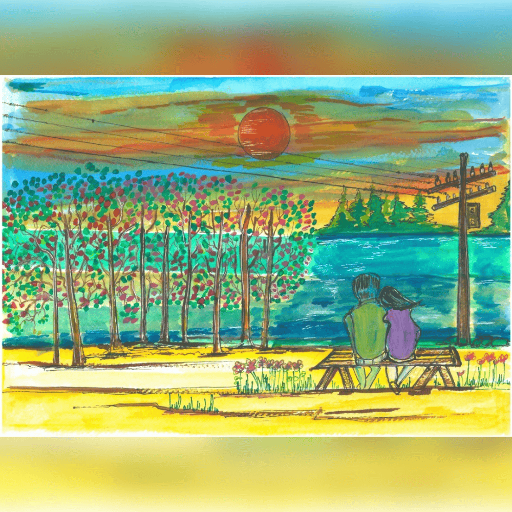 THE COUPLE SITTING TOGETHER painting