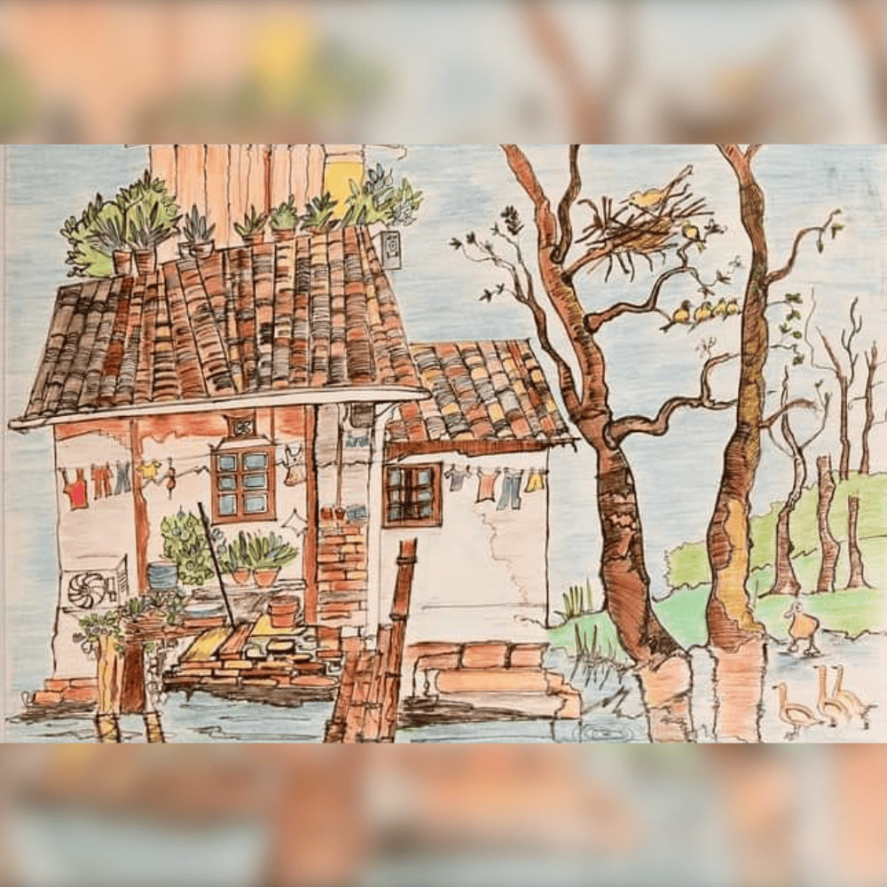 The House with Tree painting